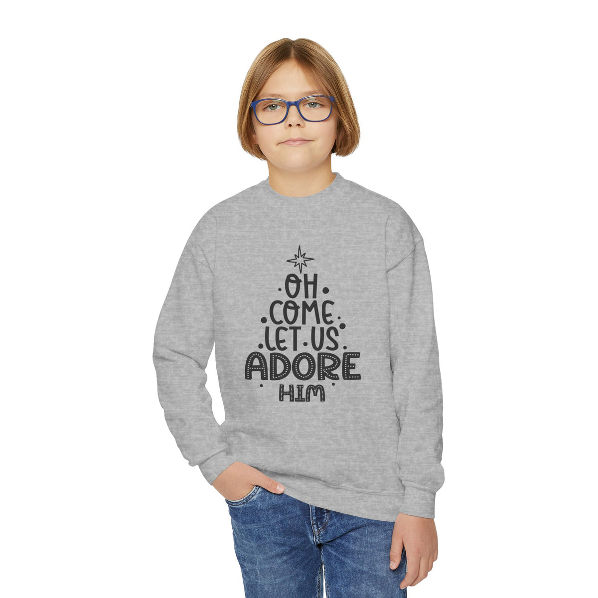 Youth Crewneck Sweatshirt Adoremos – ropa cristiana para niños – foto 8