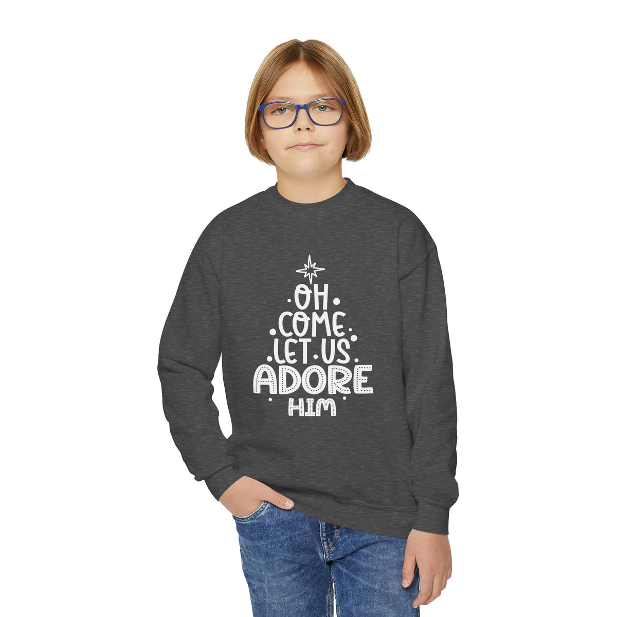 Youth Crewneck Sweatshirt Adoremos – ropa cristiana para niños – foto 11