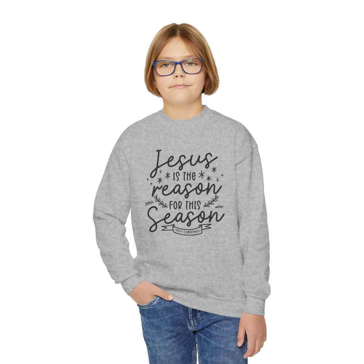 Youth Crewneck Sweatshirt Jesús la Razón – ropa cristiana para niños – foto 8