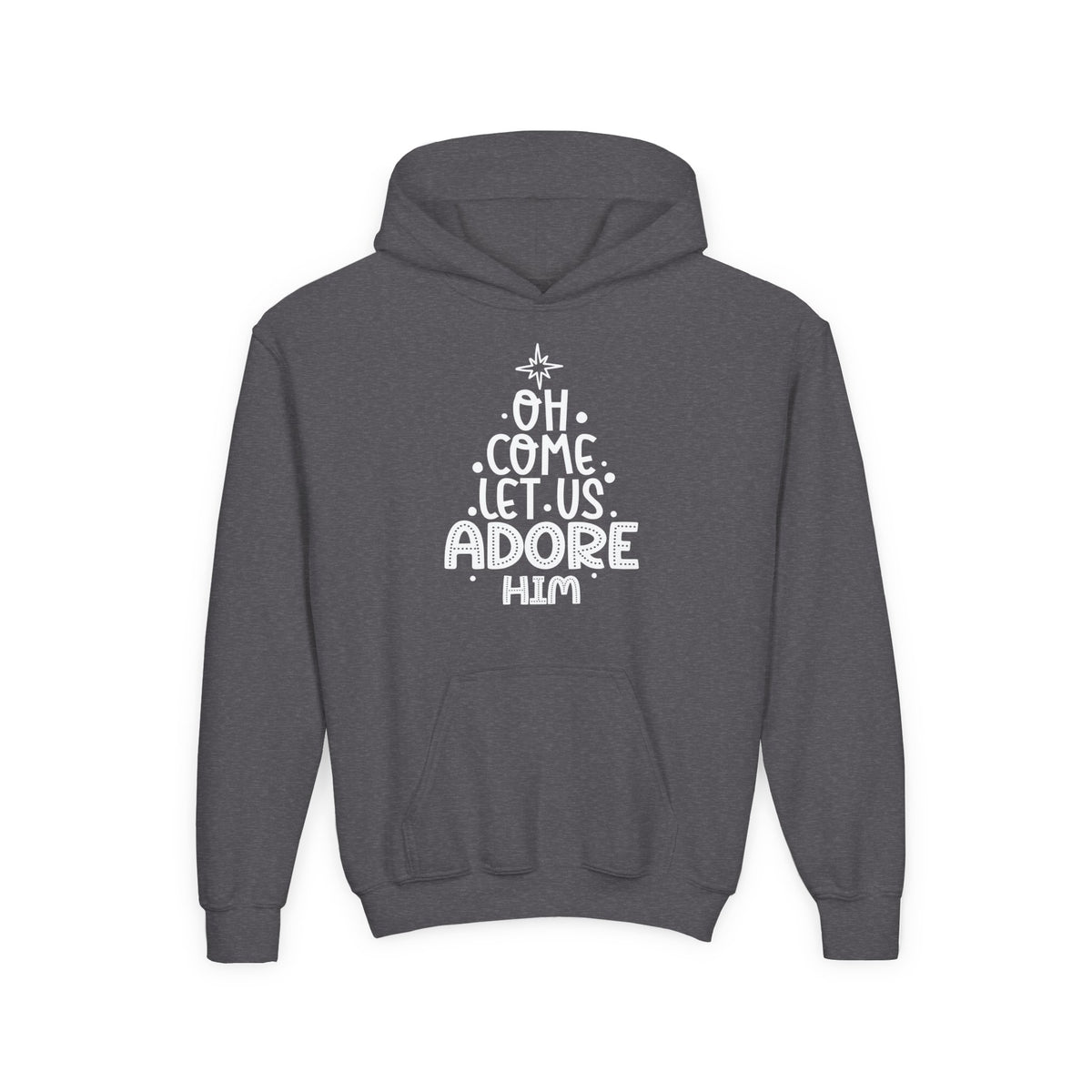 Youth Heavy Blend Hooded Sweatshirt Adoremos – ropa cristiana para niños – foto 3
