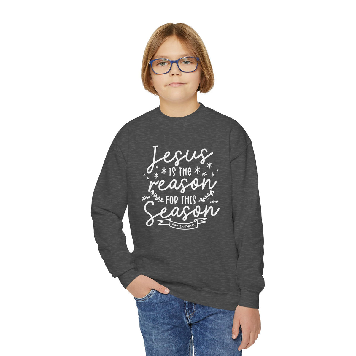 Youth Crewneck Sweatshirt Jesús la Razón – ropa cristiana para niños – foto 11