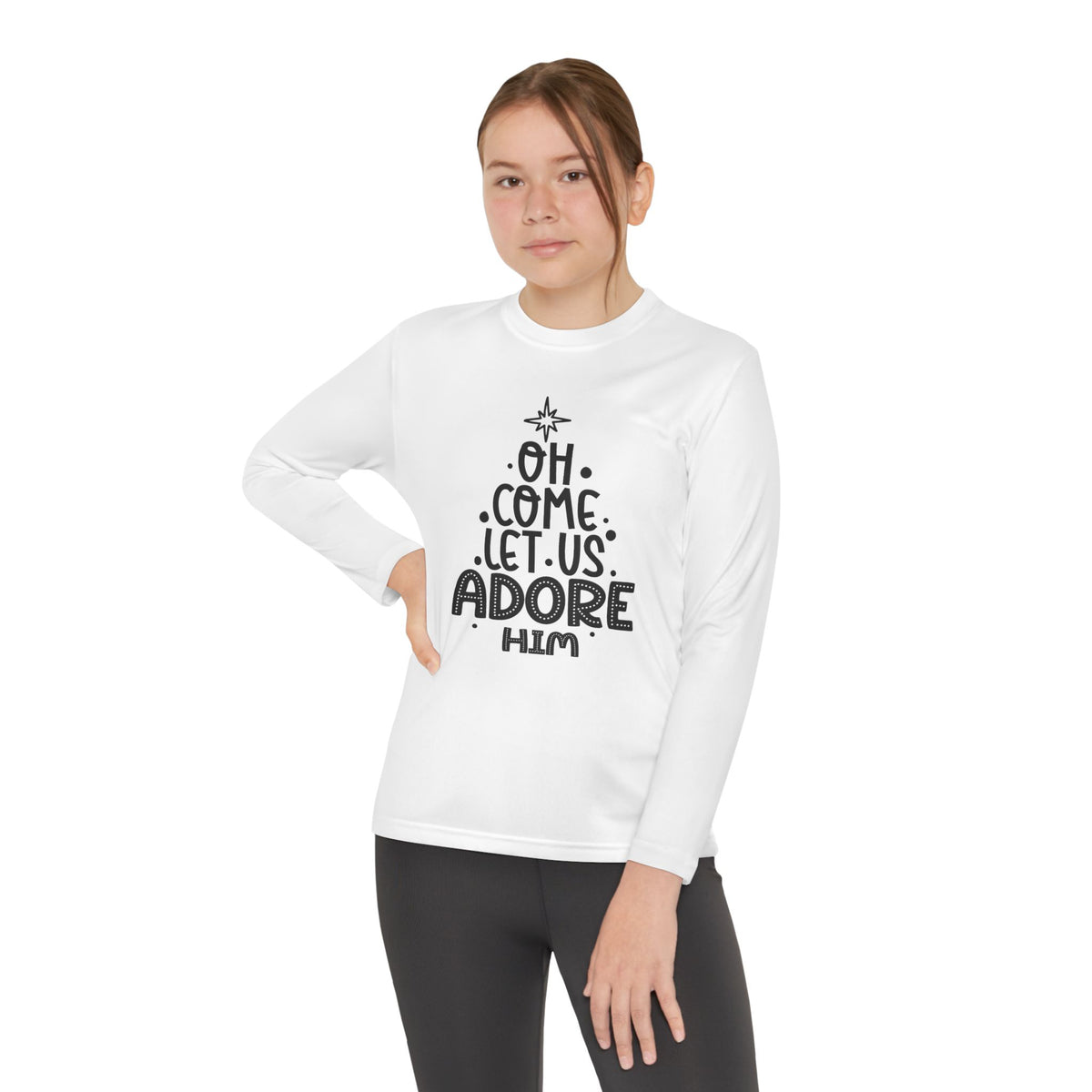 Youth Long Sleeve Competitor Tee Adoremos – ropa cristiana para niños – foto 6