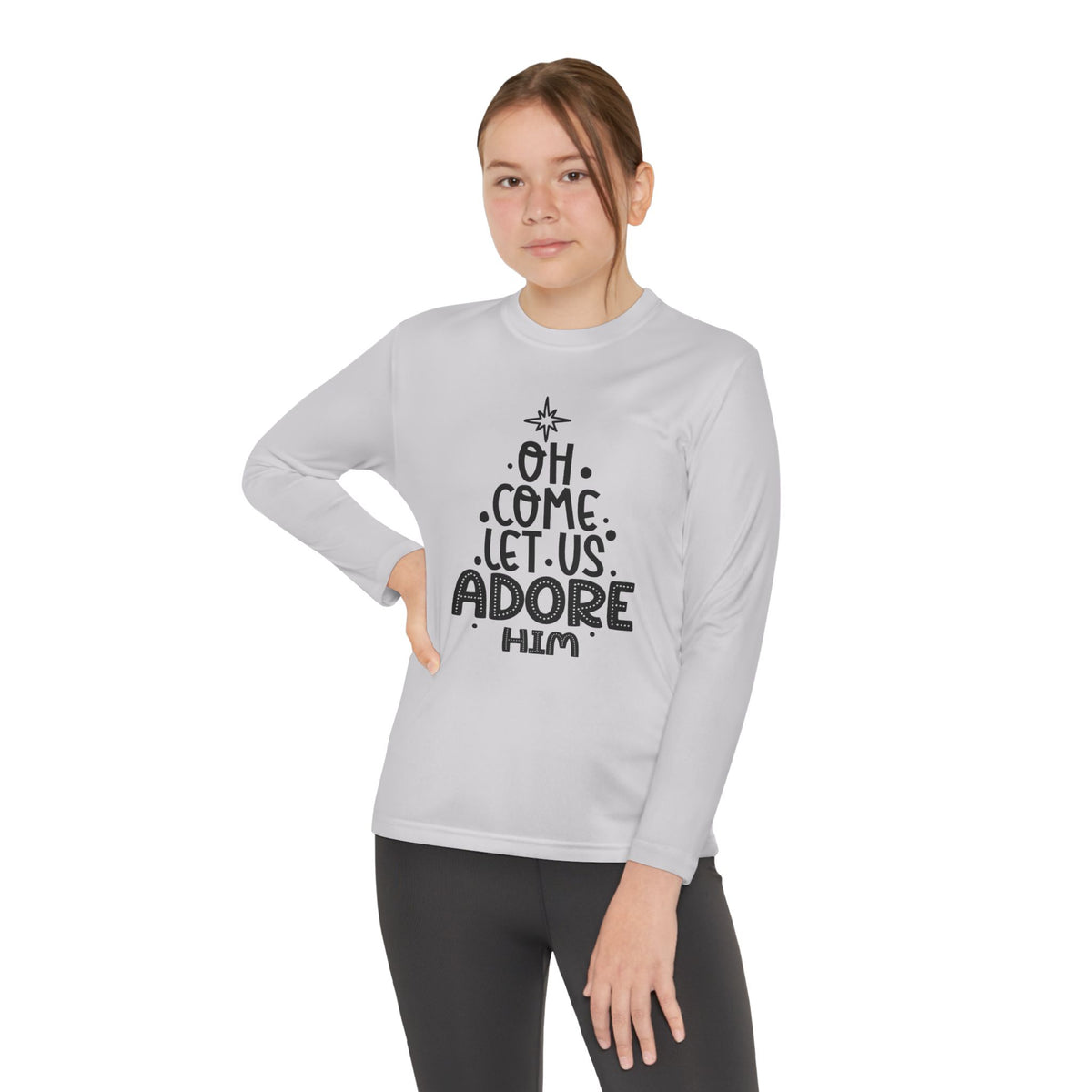Youth Long Sleeve Competitor Tee Adoremos – ropa cristiana para niños – foto 9