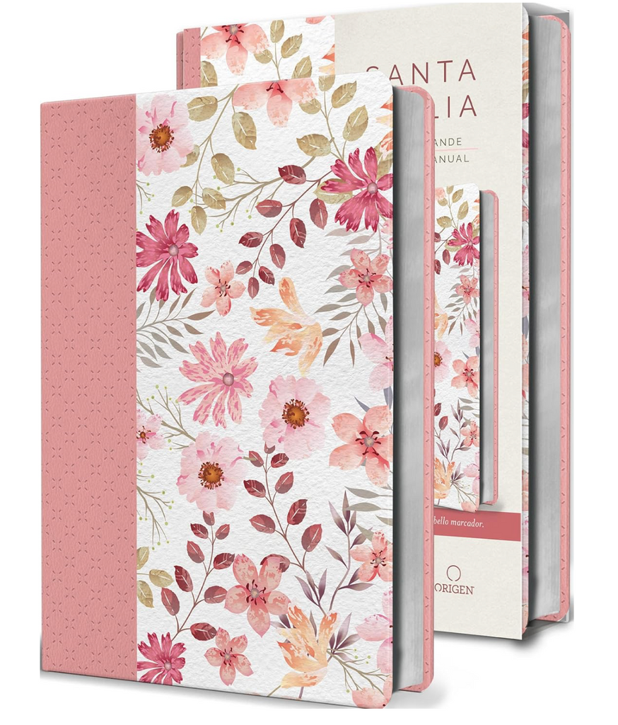 Biblia Reina Valera 1960 letra grande. Piel rosada con flores, tamaño manual / Spanish Bible RVR 1960 Large Print. Imitation Pink Leather With Flowers (Spanish Edition)