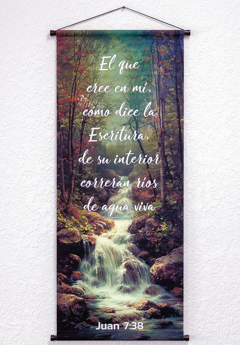 Banner cristiano Juan 7:38 – versículo bíblico en español, 40 x 100 cm – foto 2