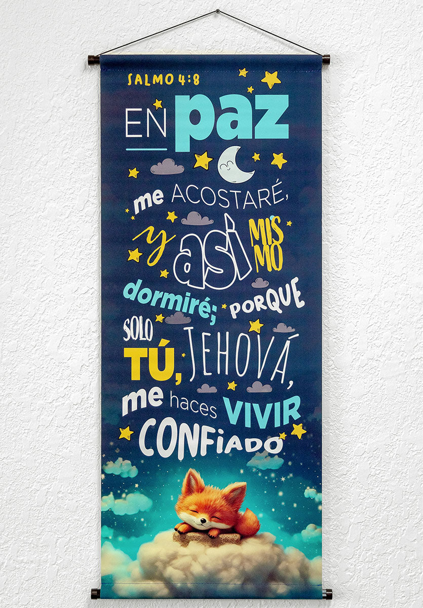 Banner cristiano Salmo 4:8 – versículo bíblico en español, 40 x 100 cm – foto 2